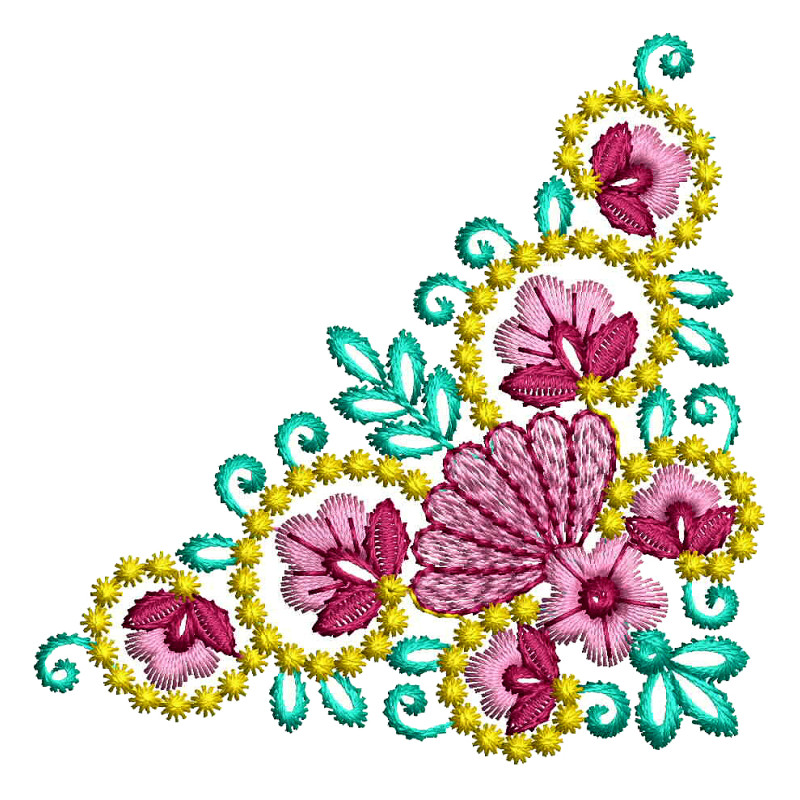 Fancy Flower Corner Embroidery