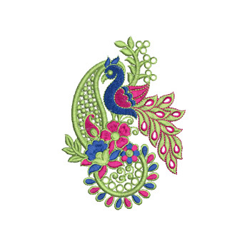 Vibrant Peacock Paisley Motif Embroidery Design
