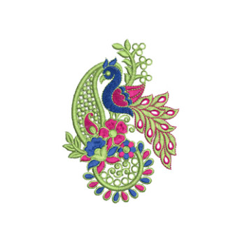 Vibrant Peacock Paisley Motif Embroidery Design