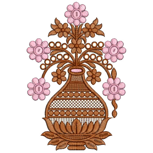 Flower Pot Appliuqe Embroidery Design 25702