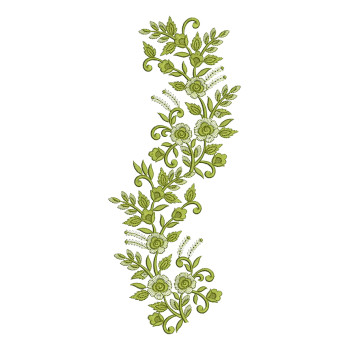 Green Branch With Tiny Leaves And Flowers Embroidery