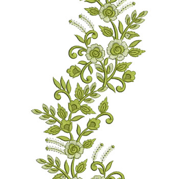 Green Branch With Tiny Leaves And Flowers Embroidery