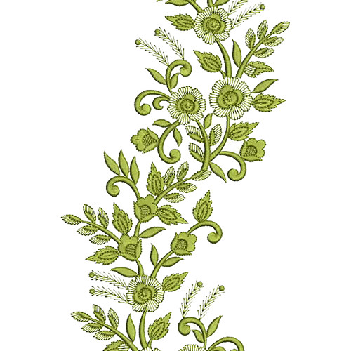 Green Branch With Tiny Leaves And Flowers Embroidery