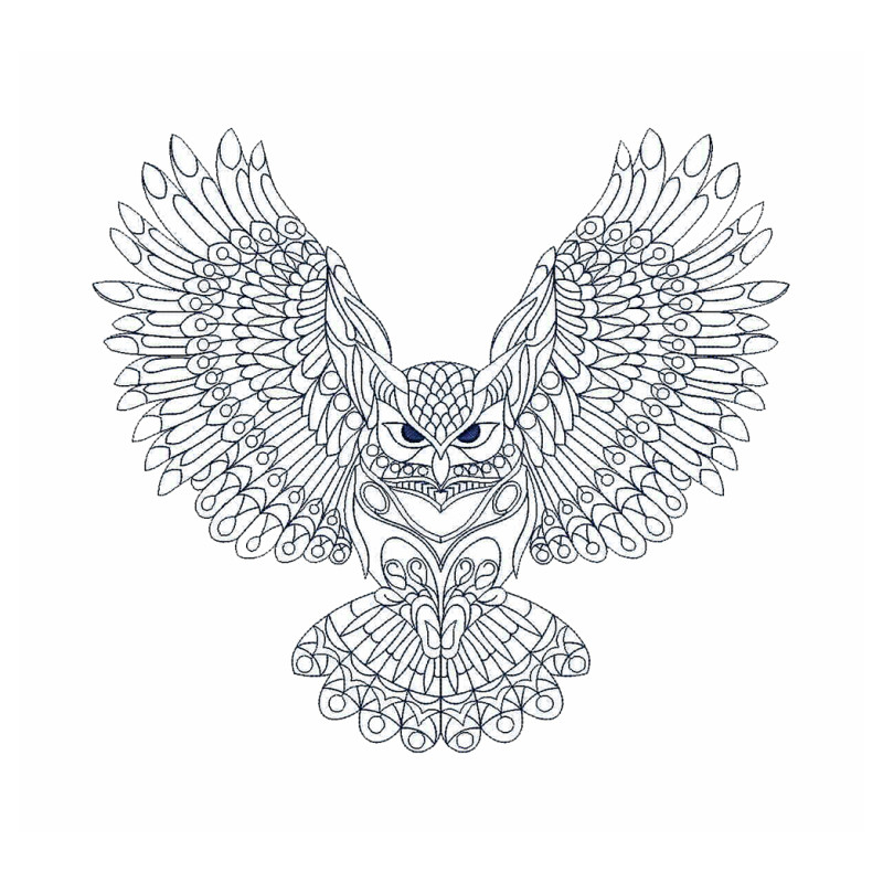 Mandala Owl Flying Embroidery Design