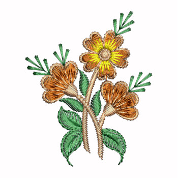 Orange Sakura Flower Embroidery