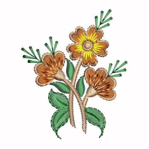 Orange Sakura Flower Embroidery