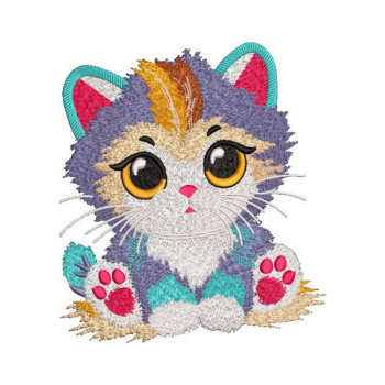 Playful Multicolor Cat Embroidery Design