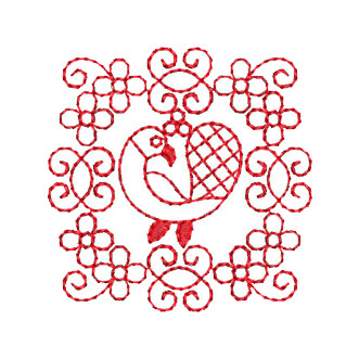 Redwork Peacock Embroidery Design