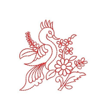 Redwork Bird and Floral Outline Embroidery Design