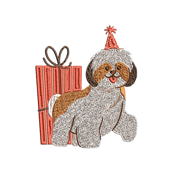Shih Tzu Christmas Embroidery Design