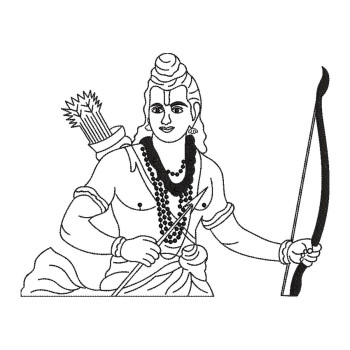 Simple Lord Shri Ram Line Art Embroidery Design (Single Color, 23.5cm x 29.7cm)