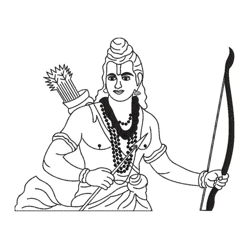 Simple Lord Shri Ram Line Art Embroidery Design (Single Color, 23.5cm x 29.7cm)