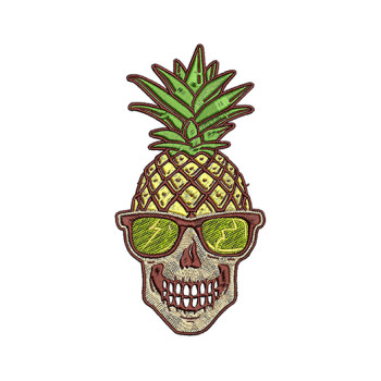 Skull Pineapple Embroidery With Sunglasses