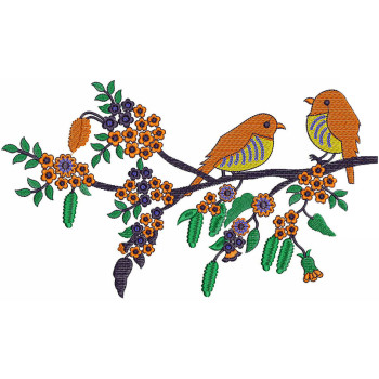 Spring Birds On Branch Embroidery