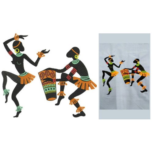 African Lady With Drums Applique Embroidery Design