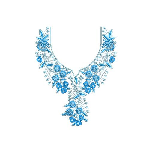 Blue Rose Floral Neckline Machine Embroidery Design