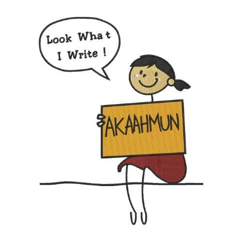 creative cartoon writing embroidery design