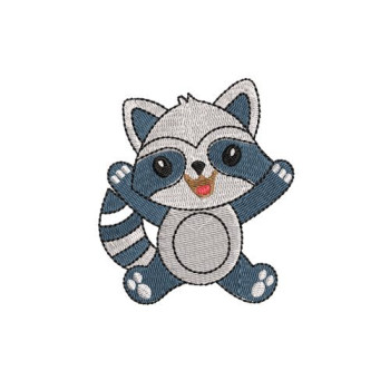 Cheerful Cartoon Raccoon Machine Embroidery Design