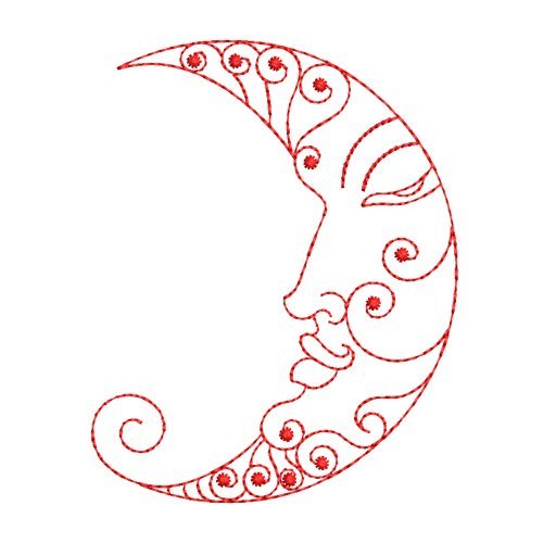 Elegant Crescent Moon Face Motif Machine Embroidery Design