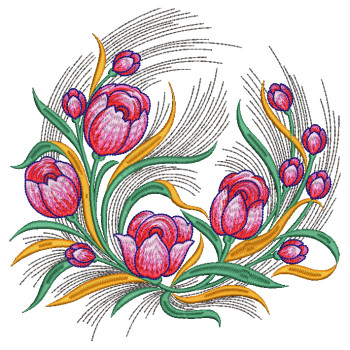 Floral Design Cut Flowers Embroidery 21606