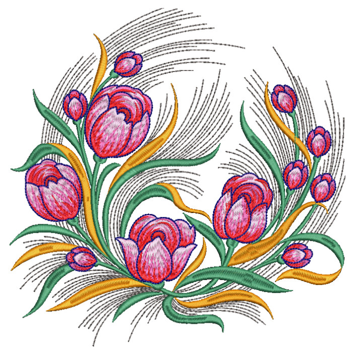 Floral Design Cut Flowers Embroidery 21606