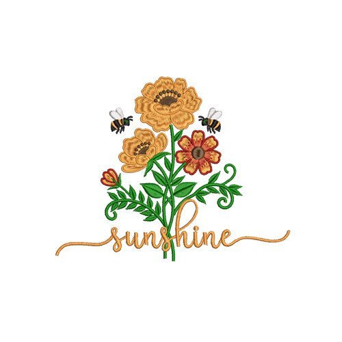 Floral Bouquet and Bees Embroidery Design