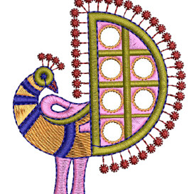 Geometric Peacock Applique Embroidery Design
