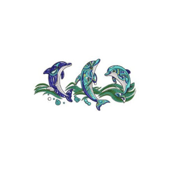 Paisley Dolphin Wave Trio Embroidery Design
