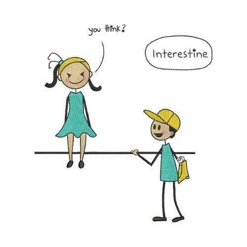 layful stick figure interaction embroidery design