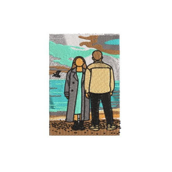 Romantic Couple Seaside View Machine Embroidery Design