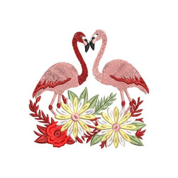 Romantic Tropical Flamingo Couple Embroidery Design