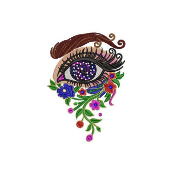 Vibrant Surrealist Floral Eye Embroidery Design