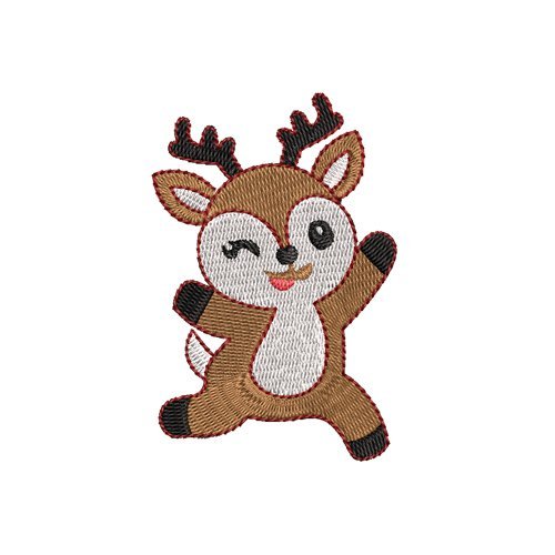 Winking Cartoon Reindeer Machine Embroidery Design