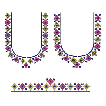 Folk Floral U-Neck Machine Embroidery Design