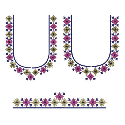 Folk Floral U-Neck Machine Embroidery Design