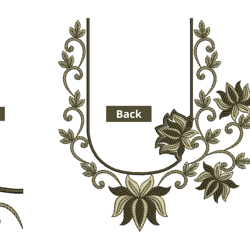 Continuous Line Lotus Flowers Blouse Embroidery Design 26346