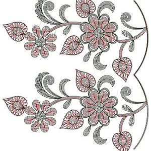 Beautiful Red Flowers Chain Stitch Border Design 23736