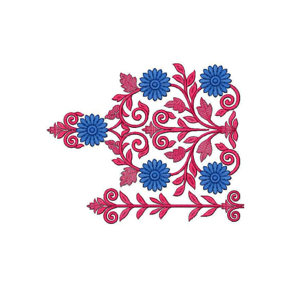 Pink Fringe With Blues Flower Border Embroidery Design 24745
