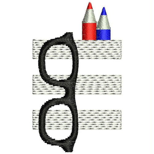 Glasses With Pencil Kids Cloth Embroidery Design 24882