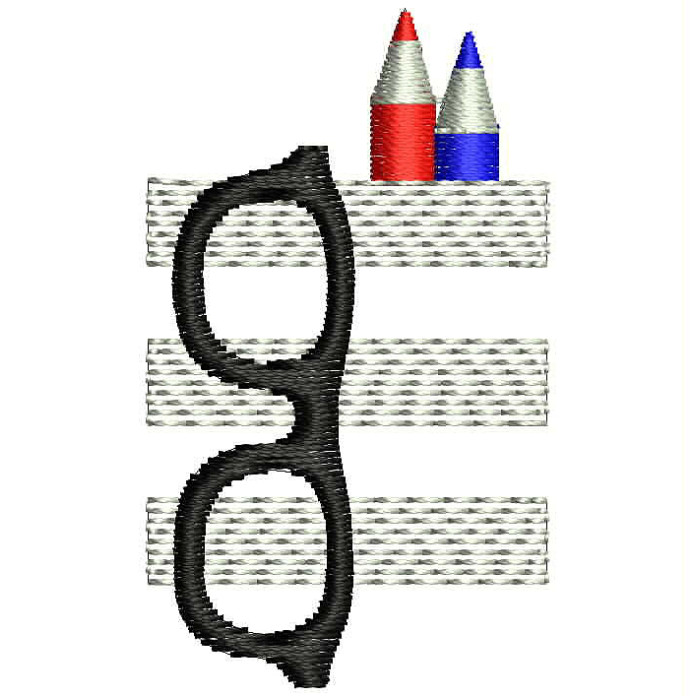 Glasses With Pencil Kids Cloth Embroidery Design 24882