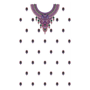 Round Shape Neck Border Dress Design 23510