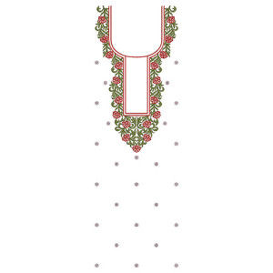 Red Flowers With Green Vine Dress Embroidery Design 24032