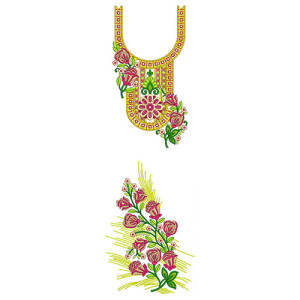 Rose Bud And Circle Design In Dress Embroidery 24481