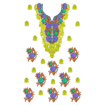 Mosaic Print Style Embroidery Dress Design 25213