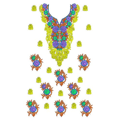 Mosaic Print Style Embroidery Dress Design 25213