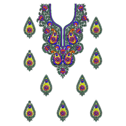 Kashmiri Stitch Dress Embroidery Design 25216