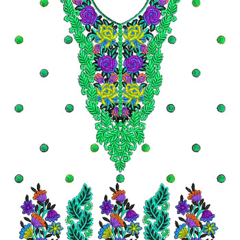 Green Floral Print Embroidery Design 25219