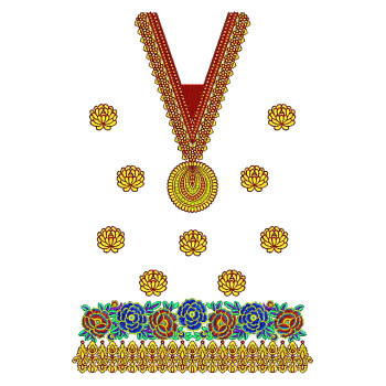 Peony Flowers V Neck Embroidery Design 25223