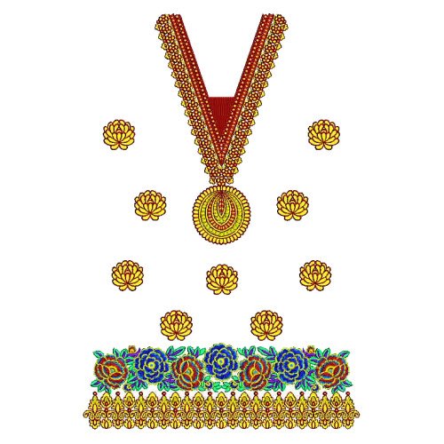 Peony Flowers V Neck Embroidery Design 25223