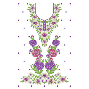 Vibrant Floral Neckline Embroidery Design